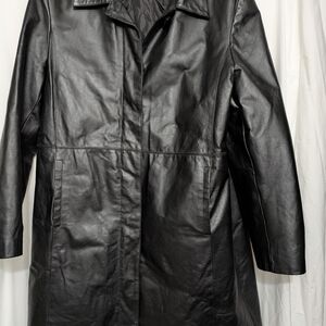 Vintage Women’s Black Genuine Leather Long Coat – Quilted Lining